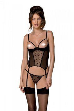 Корсет Passion MARINA CORSET, S/M, black, з відкритими чашками SO9730 фото
