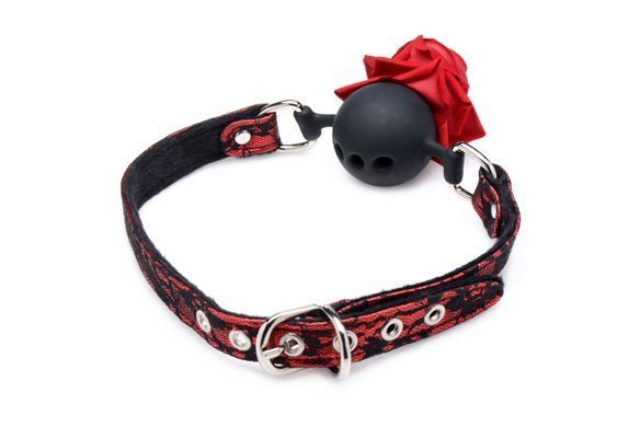 Кляп с розой Master Series: Eye-Catching Ball Gag With Rose, черно-красный SO8794 фото