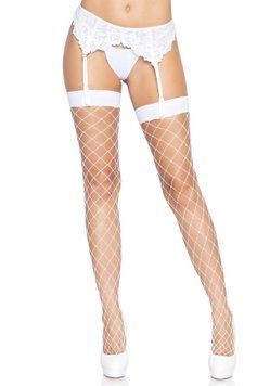 Чулки в крупную сетку Leg Avenue Fence Net Thigh Highs White, one size SO7988 фото