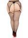 Чулки Leg Avenue Stokings with O-ring Attached Garter Belt, 1X/2X, черные, в сетку, имитация пояса SX1062 фото 2
