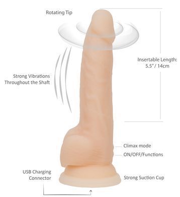 Фаллоимитатор с вибрацией и ротацией Naked ADDICTION James 8&Prime; Rotating & Vibrating Dong, пульт ДУ SO5587 фото