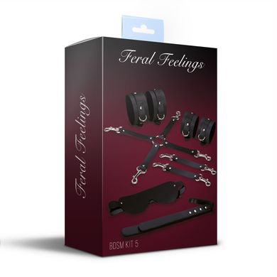 Набор для БДСМ 5 в 1 Feral Feelings BDSM Kit 5 Black, наручники, поножи, крестовина, маска, паддл SO8272 фото