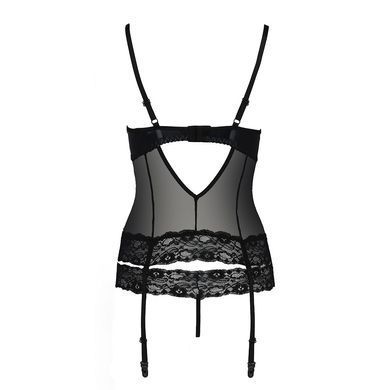Корсет с открытой грудью Passion Exclusive NORTH CORSET S/M, black, пажи, трусики, шнуровка PS24005 фото