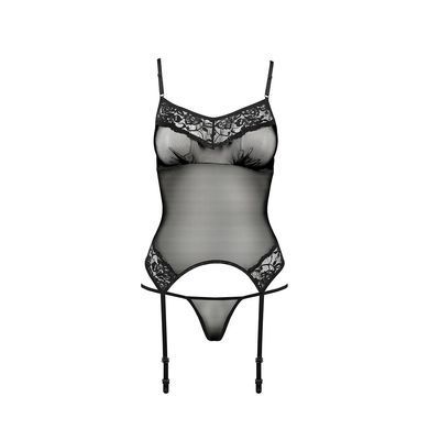 Корсет з пажами Passion MELANIA CORSET S/M, black, трусики, напівпрозорий EL16308 фото