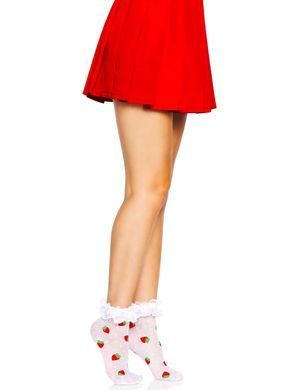 Шкарпетки жіночі з полуничним принтом Leg Avenue Strawberry ruffle top anklets One size, мереживні м SO8583 фото