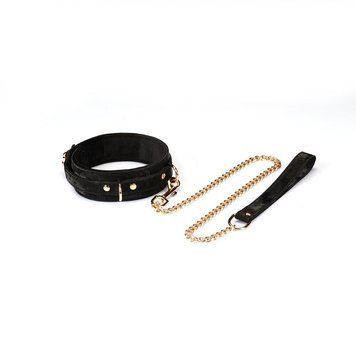 Ошейник с поводком Liebe Seele Boudoir Amor Collar with Leash Black, три кольца SX1668 фото
