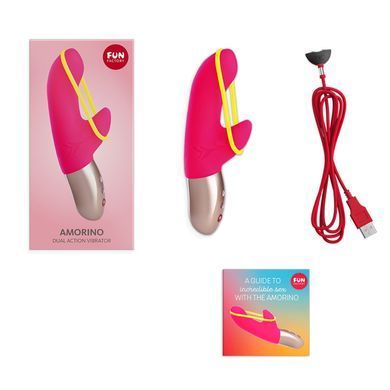 Мінівібратор-кролик зі стимулювальною стрічкою Fun Factory AMORINO pink/neon yellow, стрічка знімна SX0946 фото