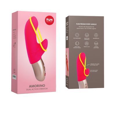 Мінівібратор-кролик зі стимулювальною стрічкою Fun Factory AMORINO pink/neon yellow, стрічка знімна SX0946 фото