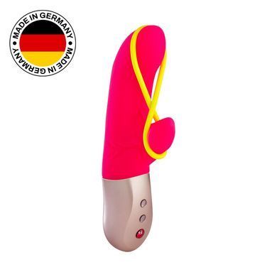 Мінівібратор-кролик зі стимулювальною стрічкою Fun Factory AMORINO pink/neon yellow, стрічка знімна SX0946 фото