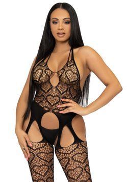 Бодістокінг з відкритим доступом Leg Avenue Net suspender bodystocking One size Black, мереживо SO8586 фото