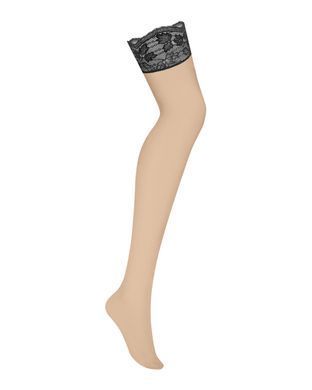 Чулки Obsessive Nutris stockings, XS/S, телесные, с черным кружевом, под пояс SX1175 фото