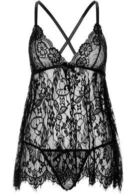 Сорочка беби-долл Leg Avenue Floral lace babydoll & string Black S, стринги SO9169 фото