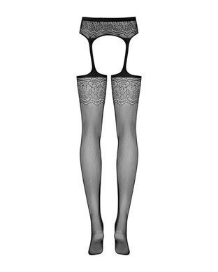 Сетчатые чулки-стокинги с цветочным рисунком Obsessive Garter stockings S207 S/M/L, черные SO7266 фото