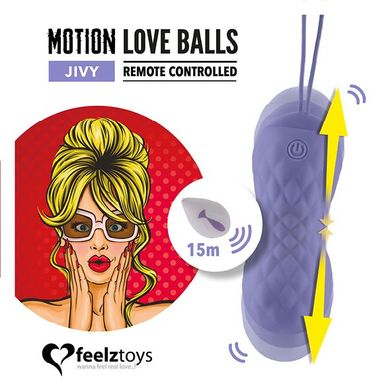 Вагінальні кульки з масажем і вібрацією FeelzToys Motion Love Balls Jivy з пультом ДК, 7 режимів SO3852 фото