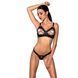 Комплект из экокожи Passion CELINE BIKINI L/XL, black, открытый бра с лентами, стринги со шнуровкой SO6400 фото 1