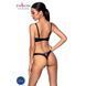 Комплект из экокожи Passion CELINE BIKINI L/XL, black, открытый бра с лентами, стринги со шнуровкой SO6400 фото 2