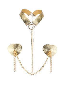 Пестис-сердечки с кисточками и чокером JSY Nipple Sticker RT236114 Golden SX3758 фото