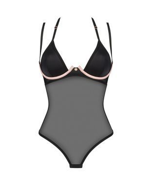 Прозрачное боди Obsessive Selinne teddy XS/S Black, мелкая сетка, двойные бретели SO8664 фото