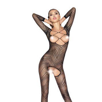 Бодістокінг Passion BS040 black, комбінезон з відкритими грудьми PBS040B фото