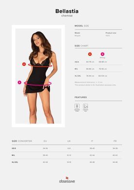 Сорочка Obsessive Bellastia chemise & thong, XS/S, непрозора, фігурне декольте, стрінги в наборі SX1128 фото