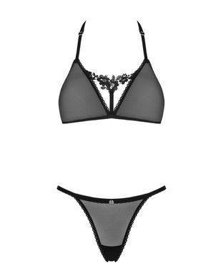 Полупрозрачный комплект Obsessive Celia Noir 2-pcs set XL/2XL, бюстгальтер, стринги SO7867 фото