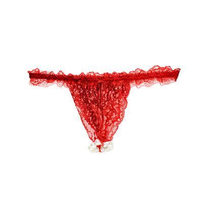 Набор Intt BRAZILIAN PANTY RED: трусики на резинке S-XL с жемчужным кольцом + клубничный лубрикант SO7128 фото