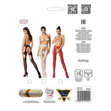Еротичні колготки-бодістокінги Passion S023 One Size, Red, імітація панчіх з ромбами та пояском PSS023R фото