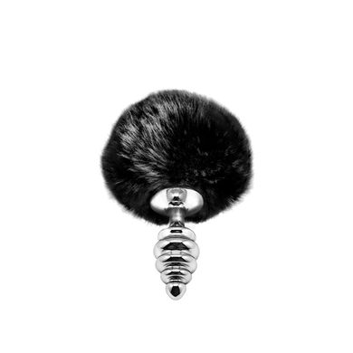 Металева анальна пробка Кролячий хвостик Alive Fluffy Twist Plug S Black, діаметр 2,9 см