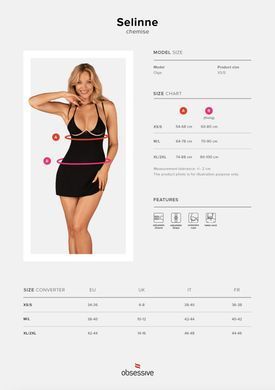 Сорочка Obsessive Selinne chemise & thong XS/S Black, стринги, двойные бретели SO8670 фото