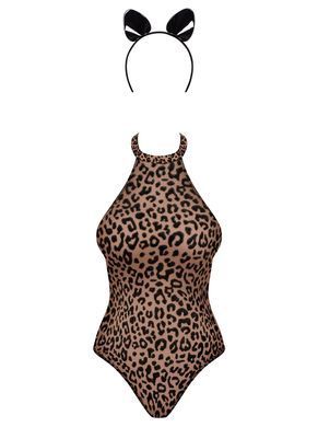 Эротический костюм леопарда Obsessive Leocatia teddy S/M, боди, обруч с ушками SO7712 фото
