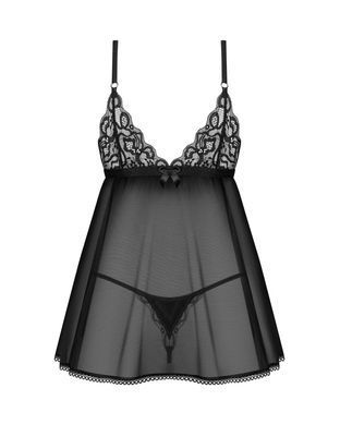 Сорочка беби-долл Obsessive Blomentis babydoll & thong, M/L, кружевной лиф, стринги в комплекте SX1024 фото