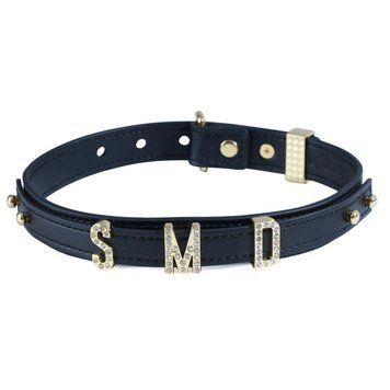 Ошейник LOCKINK Dark DIY Alphabet Collar, черный, искусственная кожа, буквы со стразами SX0900 фото