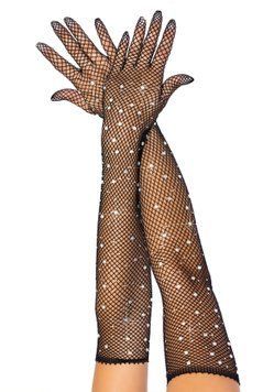 Длинные сетчатые перчатки Leg Avenue Rhinestone opera length gloves, с камнями, One Size SO9096 фото