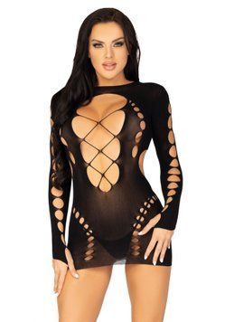 Безшовна мінісукня Leg Avenue Long sleeve cut out mini dress One size Black SO8570 фото