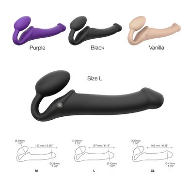 Безремневой страпон с вибрацией Strap-On-Me Vibrating Black L, диаметр 3,7см, пульт ДУ, регулируемый SO3829 фото