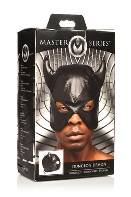 Маска с рогами Master Series: Dungeon Demon Bondage Mask with Horns, черная SO8800 фото