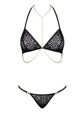 Комплект с цепочками Obsessive Pantheria 2-pcs set black L/XL, бюстгальтер, трусики SO7876 фото