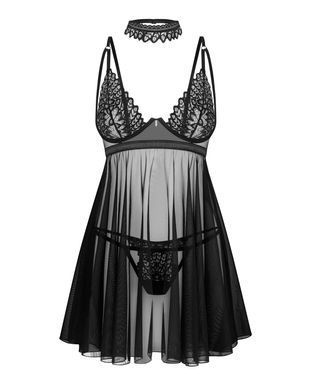 Бэби-долл Obsessive Donarella babydoll & thong, XS/S, кружевной лиф, чокер и стринги в комплекте SX1137 фото