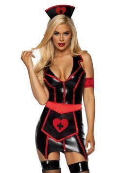 Виниловый костюм медсестры Leg Avenue Vinyl Naughty Nurse S, платье, фартук, повязки SO7927 фото