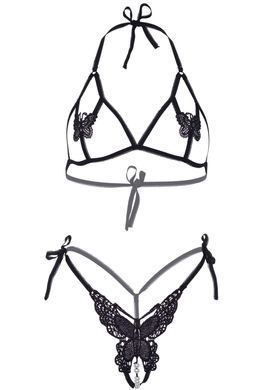 Эротический комплект с открытой чашкой Leg Avenue Open cup bra and pearl panty One Size Black SO9154 фото