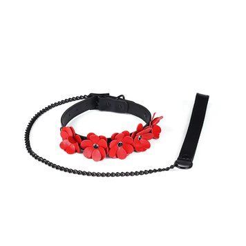 Ошейник с поводком Liebe Seele Flower Rhythm - Black and Red Leather Flowers collar with Leash SX4838 фото