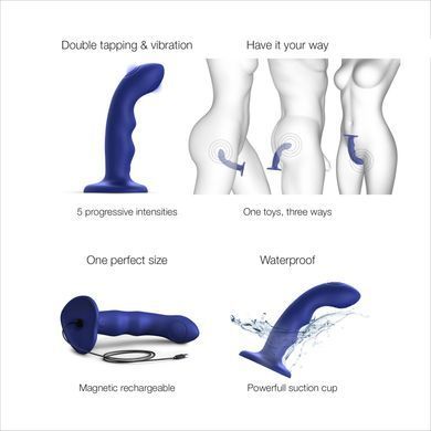 Насадка для страпона с двойной точечной пульсацией Strap-On-Me TAPPING DILDO WAVE &ndash; NIGHT BLUE, М SO9621 фото