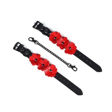 Наручники Liebe Seele Flower Rhythm - Black and Red Leather Flowers Hand Cuffs SX4839 фото