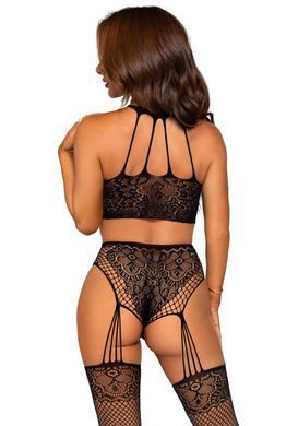 Эротический комплект Leg Avenue Crop top and garter panty Black, топ, трусики с доступом, чулки SO9156 фото