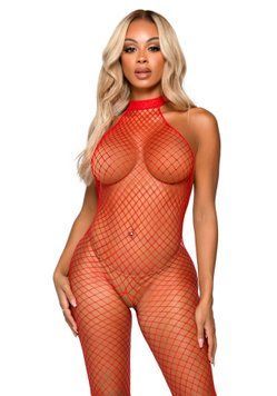 Эротический сетчатый бодистокинг Leg Avenue Racer neck bodystocking Red SO9158 фото