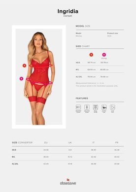 Комплект корсет и стринги Obsessive Ingridia corset & thong XL/2XL, красный SO9030 фото