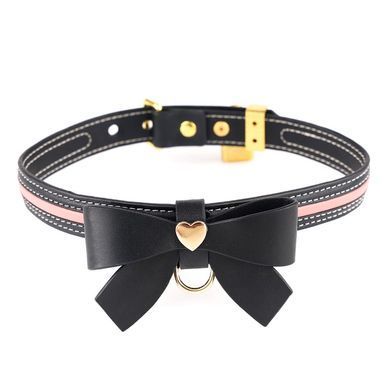 Ошейник с поводком LOCKINK SEVANDA Love Heart Butterfly Leather Collar Set, черно-розовый, с бантом SX0863 фото