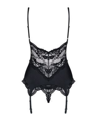 Сатиновый кружевной корсет Obsessive 810-COR-1 babydoll & thong S/M, черный, корсет, танга SO7156 фото
