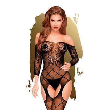 Бодістокінг з флористично-геометричним орнаментом Penthouse - Top-Notch Black S/L SO4384 фото