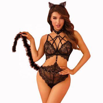 Эротический костюм кошечки JSY &laquo;Манящая Жаклин&raquo; One Size, боди, хвост, ушки SX0399 фото